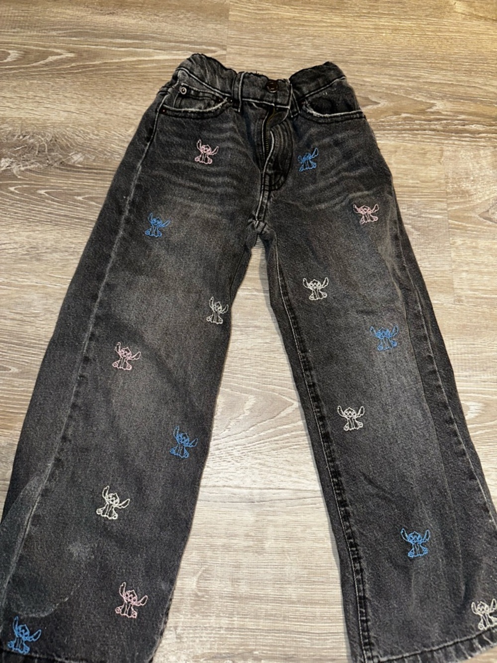 Girls Stitch Black Embroidered Straight-Leg Jeans